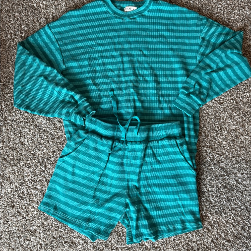 Blue Striped Pajama Set with Long-Sleeve Top